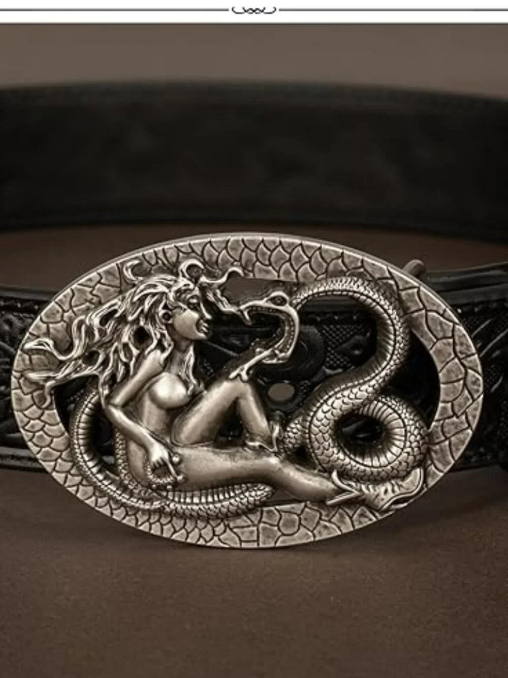 Western Cowboy Belt Buckle for‎ Men Lady and Snake Antique Silver Finish